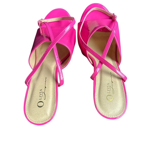 Forever 21 Pink Glossy Heels with Crossover Straps - Picture 5 of 5